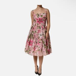 NWT Dolce & Gabbana pink lily Floral midi Dress